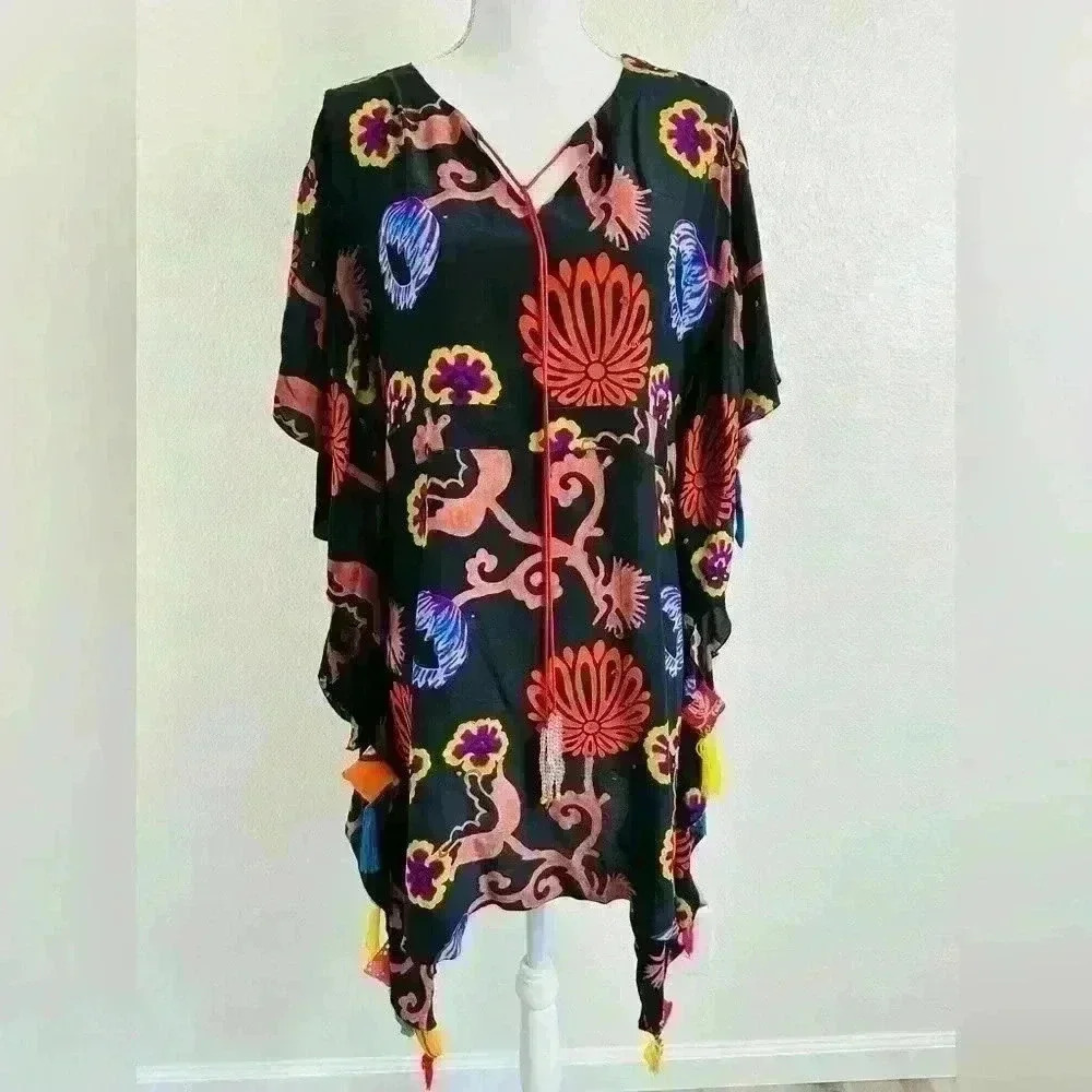 Silk Pullover Oversized Butterfly Blouse Size Medium